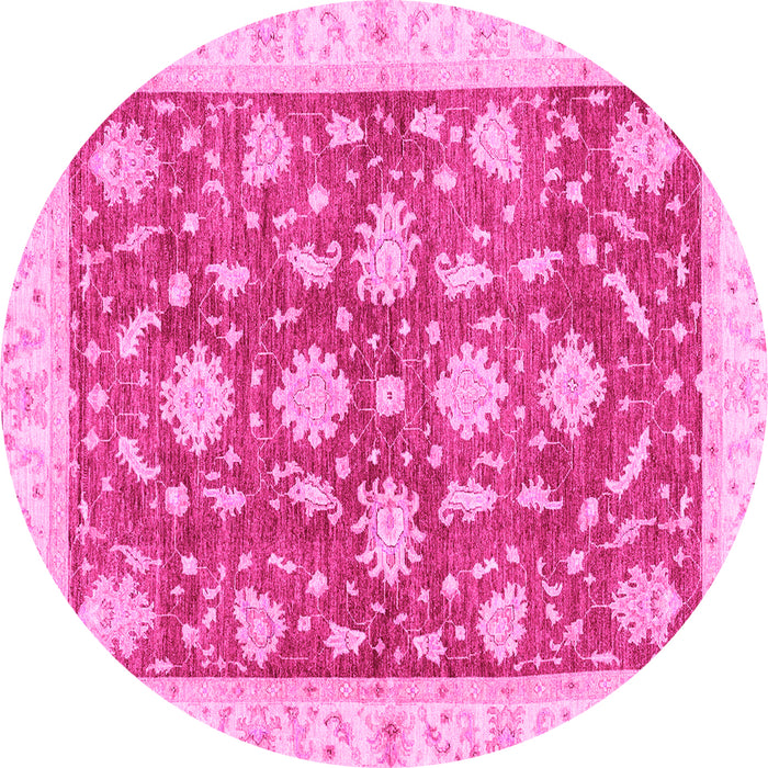 Round Machine Washable Oriental Pink Traditional Rug, wshabs3514pnk