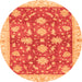 Round Machine Washable Oriental Orange Traditional Area Rugs, wshabs3514org