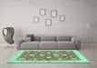 Machine Washable Oriental Turquoise Traditional Area Rugs in a Living Room,, wshabs3514turq