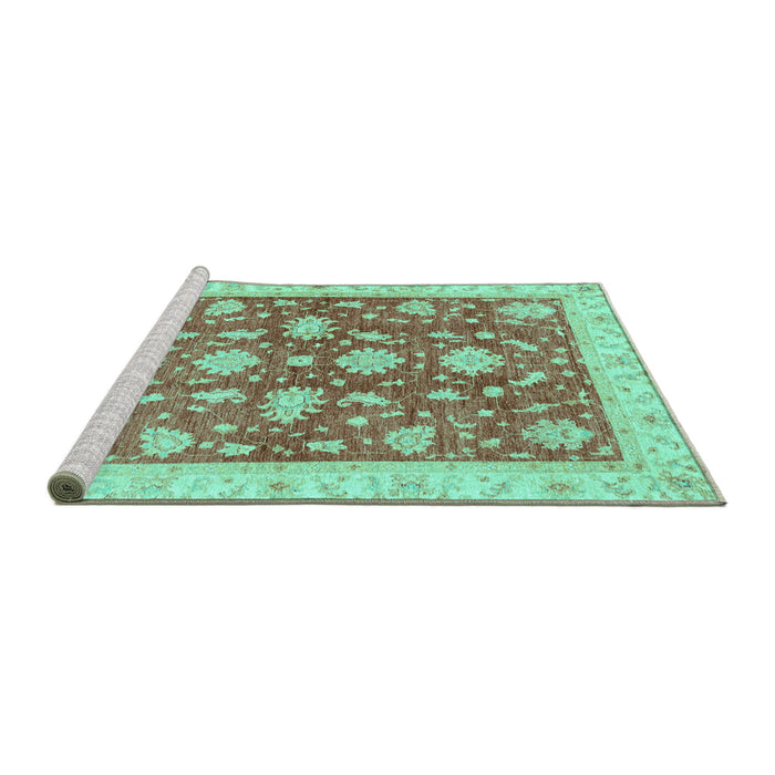 Sideview of Machine Washable Oriental Turquoise Traditional Area Rugs, wshabs3514turq