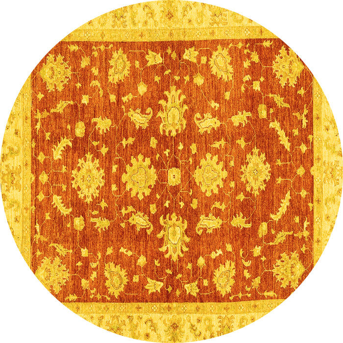 Round Machine Washable Oriental Yellow Traditional Rug, wshabs3514yw