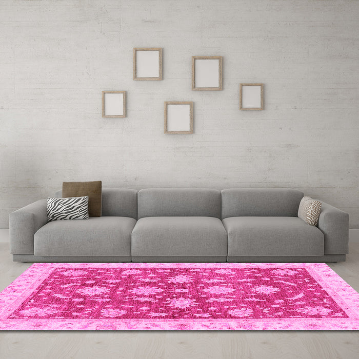 Machine Washable Oriental Pink Traditional Rug in a Living Room, wshabs3514pnk