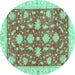 Round Oriental Turquoise Traditional Rug, abs3514turq