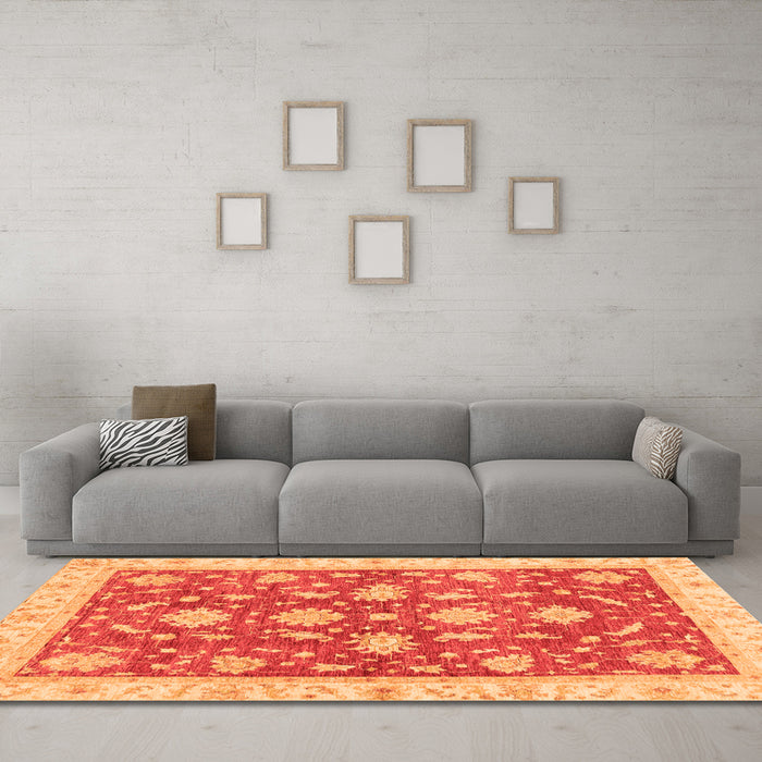 Machine Washable Oriental Orange Traditional Area Rugs in a Living Room, wshabs3514org