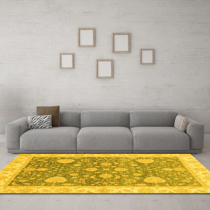 Machine Washable Oriental Yellow Traditional Rug in a Living Room, wshabs3515yw