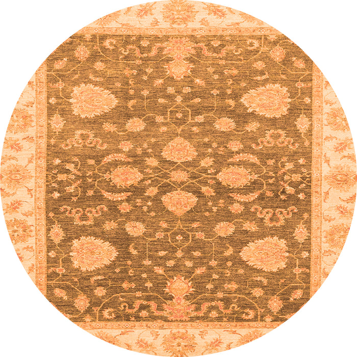 Round Machine Washable Oriental Orange Traditional Area Rugs, wshabs3515org