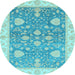 Round Oriental Light Blue Traditional Rug, abs3515lblu