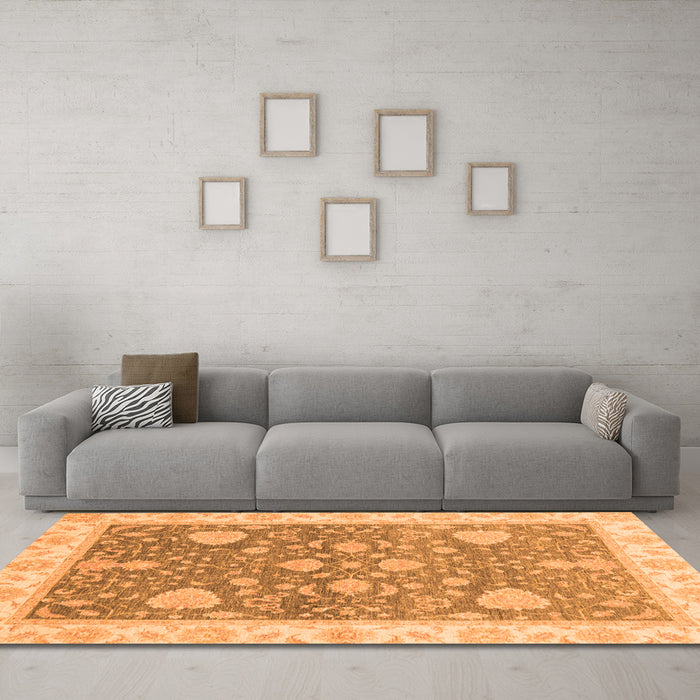 Machine Washable Oriental Orange Traditional Area Rugs in a Living Room, wshabs3515org