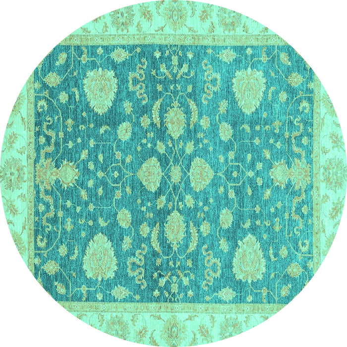 Round Oriental Turquoise Traditional Rug, abs3515turq