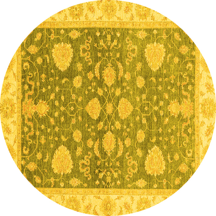 Round Machine Washable Oriental Yellow Traditional Rug, wshabs3515yw