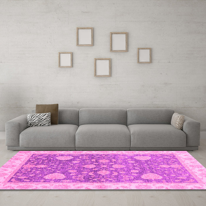 Machine Washable Oriental Pink Traditional Rug in a Living Room, wshabs3515pnk