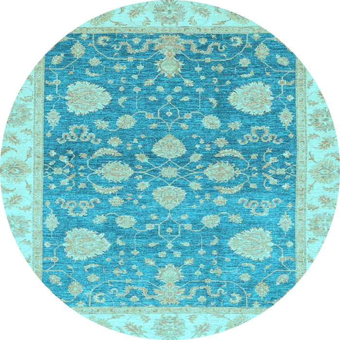 Round Machine Washable Oriental Light Blue Traditional Rug, wshabs3515lblu