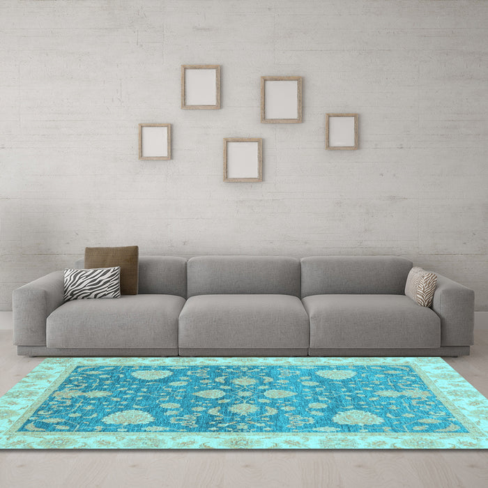 Machine Washable Oriental Light Blue Traditional Rug in a Living Room, wshabs3515lblu