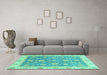 Machine Washable Oriental Turquoise Traditional Area Rugs in a Living Room,, wshabs3516turq