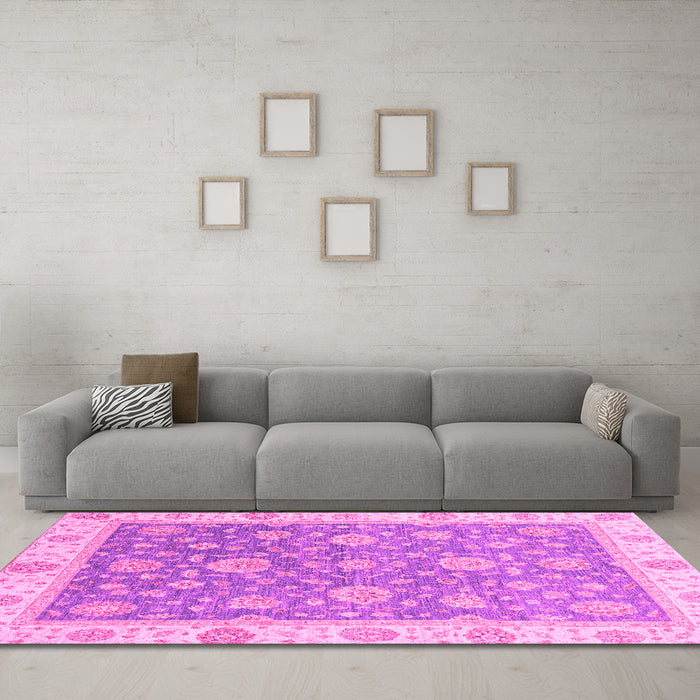 Machine Washable Oriental Pink Traditional Rug in a Living Room, wshabs3516pnk