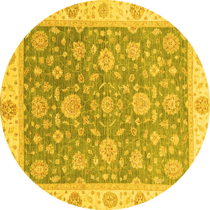 Round Machine Washable Oriental Yellow Traditional Rug, wshabs3516yw