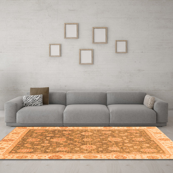 Machine Washable Oriental Orange Traditional Area Rugs in a Living Room, wshabs3516org