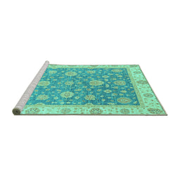 Sideview of Machine Washable Oriental Turquoise Traditional Area Rugs, wshabs3516turq