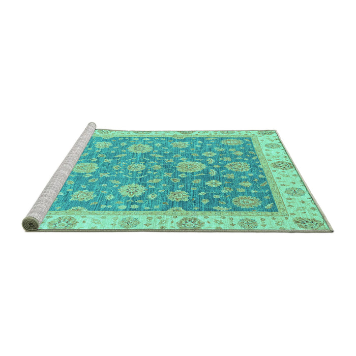 Sideview of Machine Washable Oriental Turquoise Traditional Area Rugs, wshabs3516turq