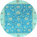 Round Oriental Light Blue Traditional Rug, abs3516lblu