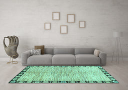 Machine Washable Abstract Turquoise Modern Area Rugs in a Living Room,, wshabs3517turq