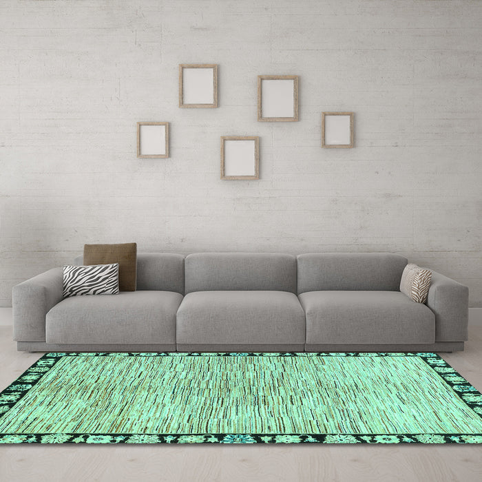 Machine Washable Abstract Turquoise Modern Area Rugs in a Living Room,, wshabs3517turq