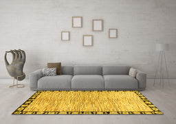 Machine Washable Abstract Yellow Modern Rug in a Living Room, wshabs3517yw