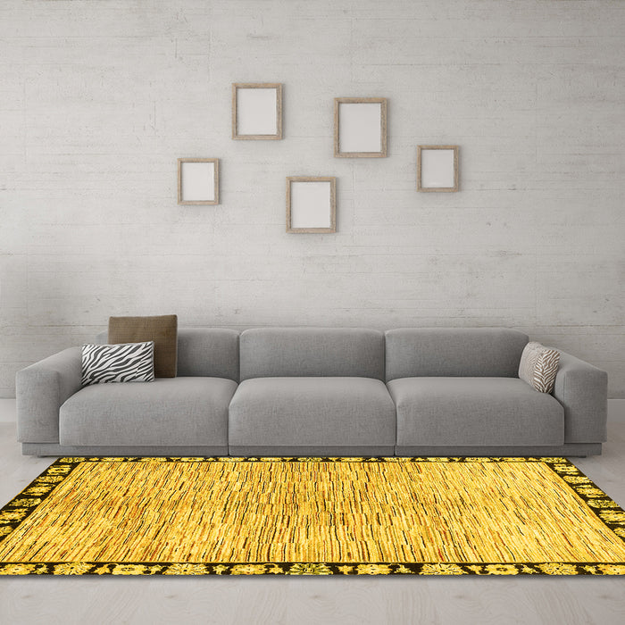 Machine Washable Abstract Yellow Modern Rug in a Living Room, wshabs3517yw