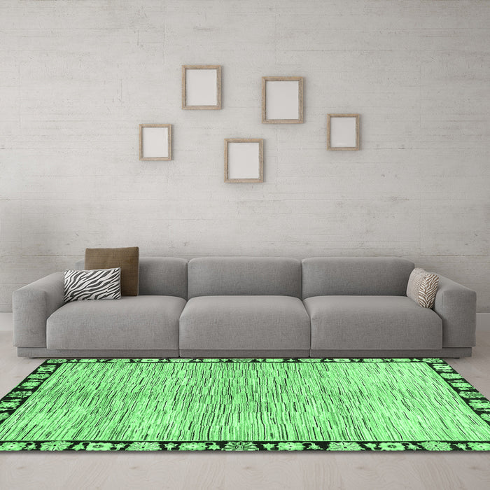 Machine Washable Abstract Emerald Green Modern Area Rugs in a Living Room,, wshabs3517emgrn