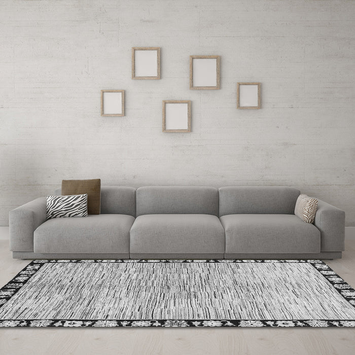 Machine Washable Abstract Gray Modern Rug in a Living Room,, wshabs3517gry