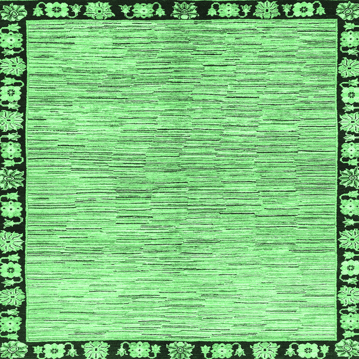 Square Machine Washable Abstract Emerald Green Modern Area Rugs, wshabs3517emgrn
