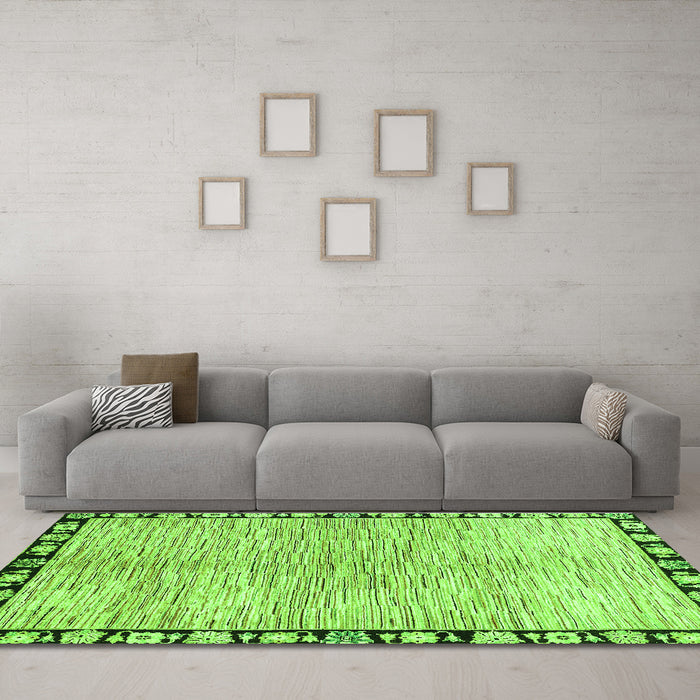 Machine Washable Abstract Green Modern Area Rugs in a Living Room,, wshabs3517grn