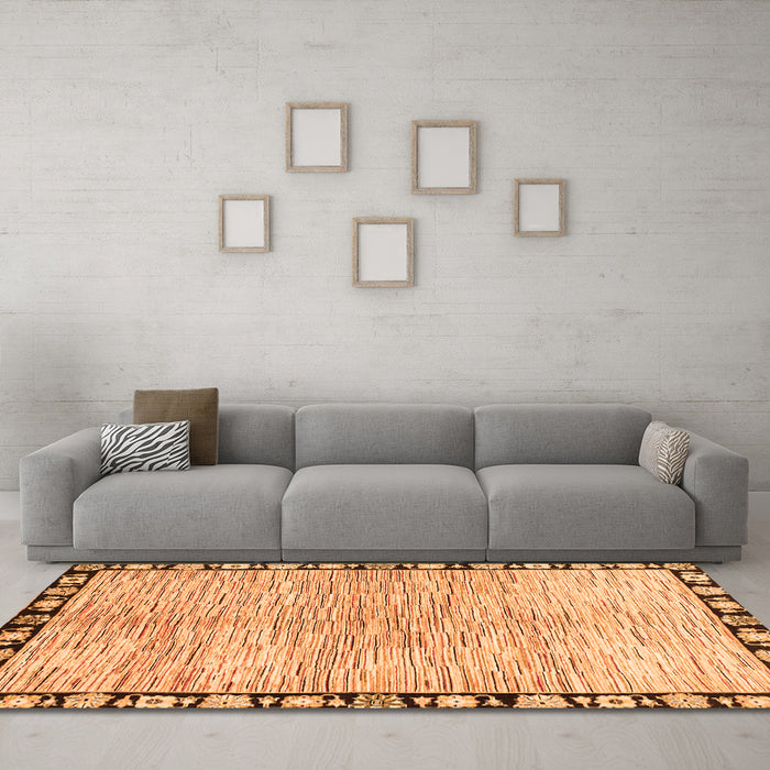 Machine Washable Abstract Orange Modern Area Rugs in a Living Room, wshabs3517org