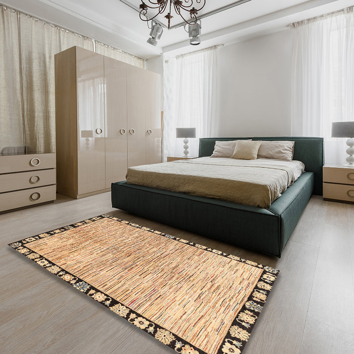 Abstract Light Brown Modern Rug in a Bedroom, abs3517