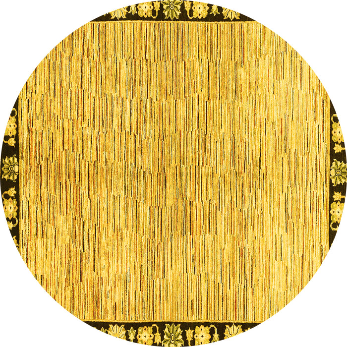 Round Abstract Yellow Modern Rug, abs3517yw