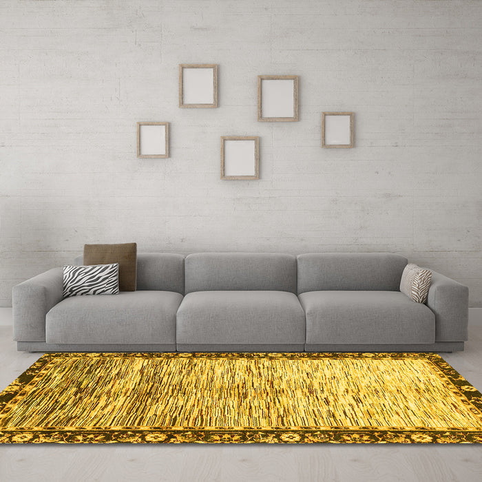 Machine Washable Abstract Yellow Modern Rug in a Living Room, wshabs3518yw