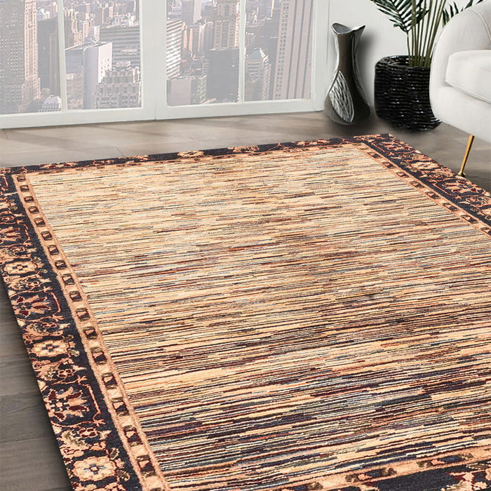 Machine Washable Abstract Yellow Rug in a Family Room, wshabs3518