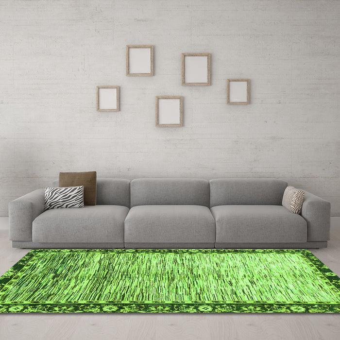 Machine Washable Abstract Green Modern Area Rugs in a Living Room,, wshabs3518grn