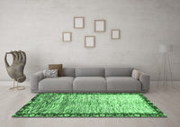 Machine Washable Abstract Emerald Green Modern Rug, wshabs3518emgrn