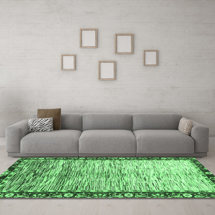 Machine Washable Abstract Emerald Green Modern Area Rugs in a Living Room,, wshabs3518emgrn