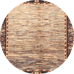 Round Machine Washable Abstract Yellow Rug, wshabs3518