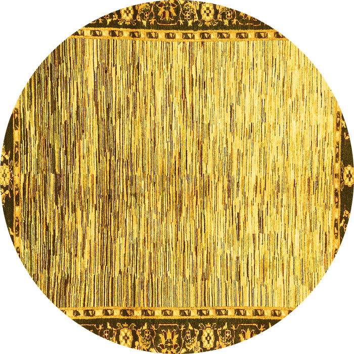 Round Abstract Yellow Modern Rug, abs3518yw