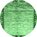 Round Machine Washable Abstract Emerald Green Modern Area Rugs, wshabs3518emgrn