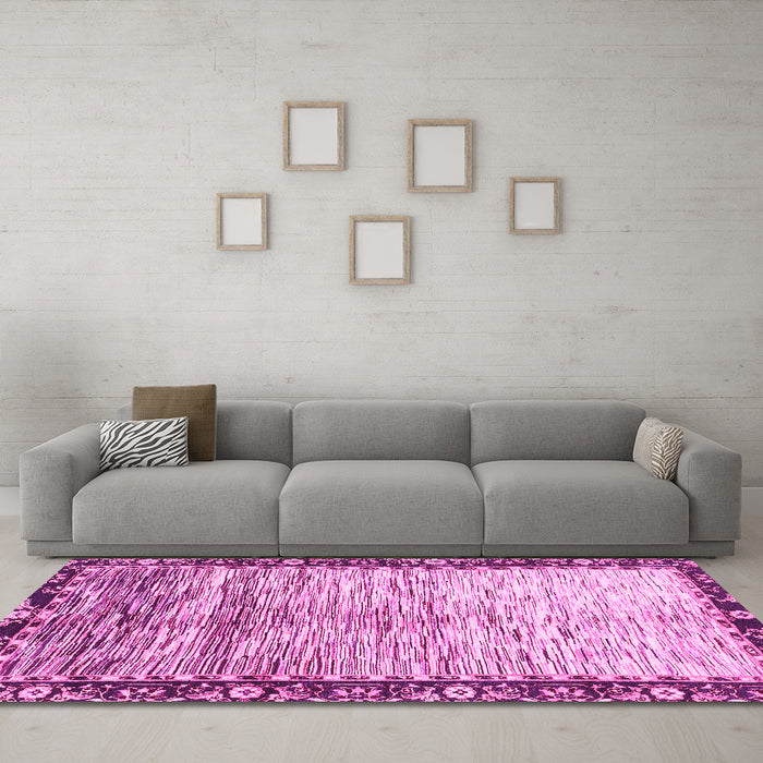Machine Washable Abstract Pink Modern Rug in a Living Room, wshabs3518pnk