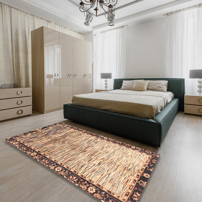 Abstract Yellow Modern Rug in a Bedroom, abs3518