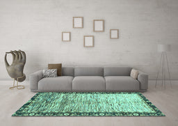 Machine Washable Abstract Turquoise Modern Area Rugs in a Living Room,, wshabs3518turq