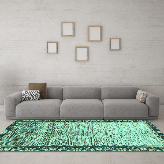 Machine Washable Abstract Turquoise Modern Area Rugs in a Living Room,, wshabs3518turq