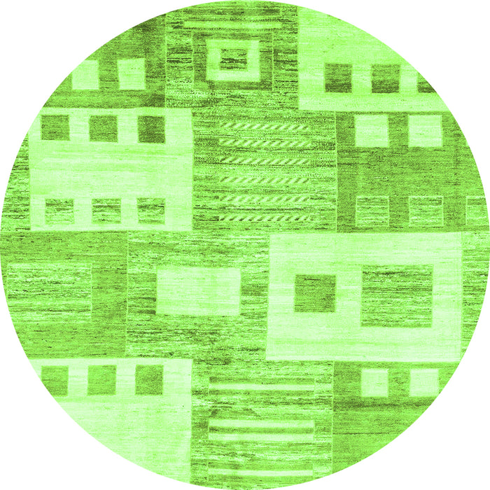 Round Machine Washable Abstract Green Modern Area Rugs, wshabs3519grn