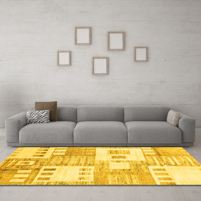 Machine Washable Abstract Yellow Modern Rug in a Living Room, wshabs3519yw