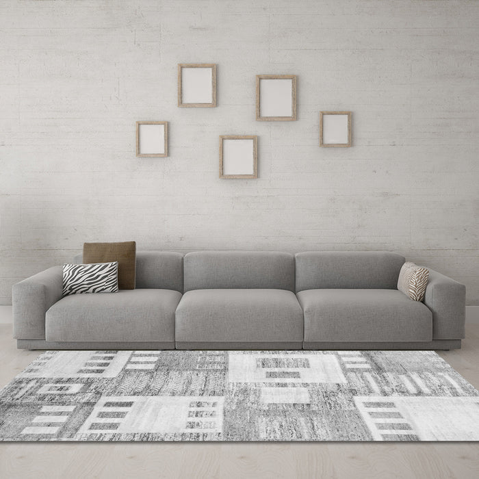 Machine Washable Abstract Gray Modern Rug in a Living Room,, wshabs3519gry